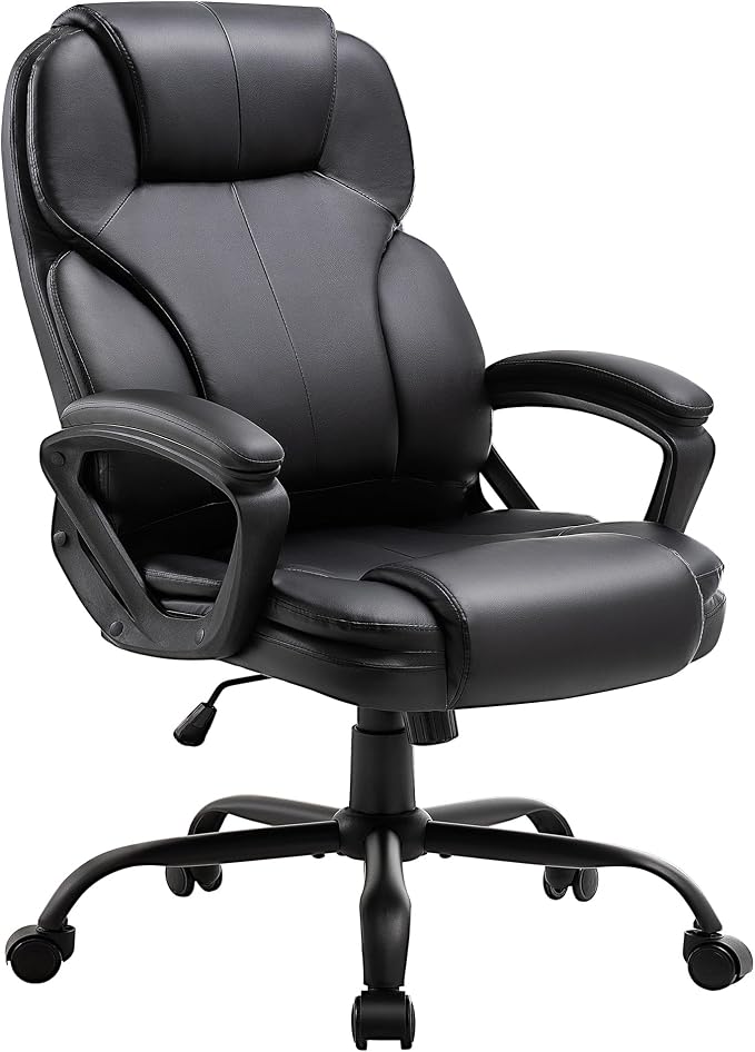 Ergonomic Office Chair with High Back, Comfy Desk Chair, Adjustable Executive Office Chair for Home Office, Big and Tall Computer Chair Heavy Duty, 360° Swivel, Faux Leather Black