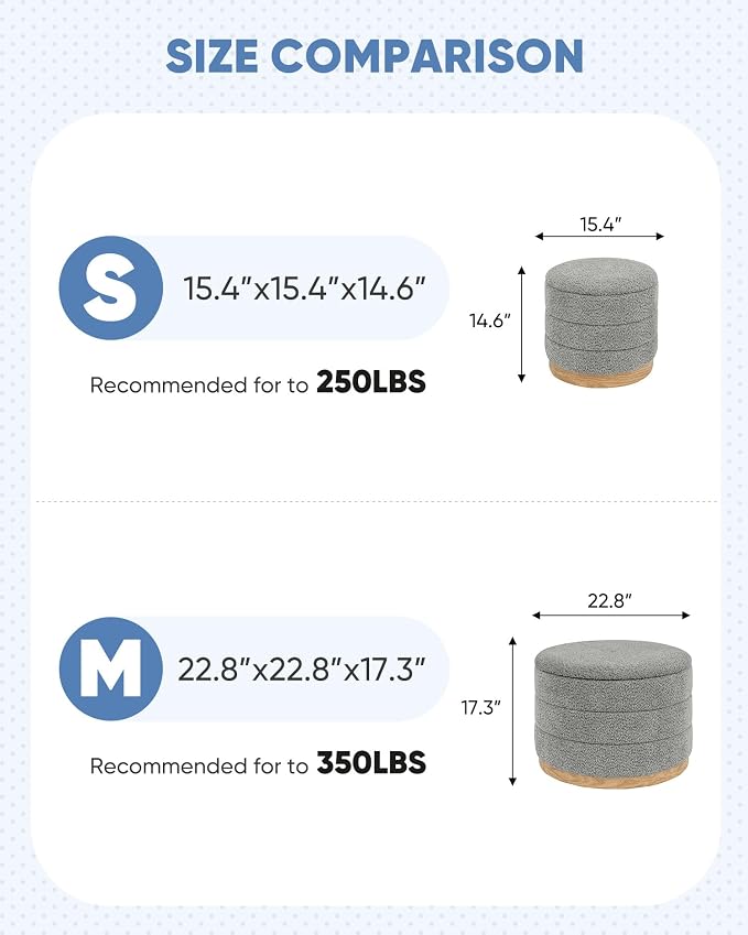B FSOBEIIALEO Round Storage Ottoman with Tray, Folding Ottoman with Storage Coffee Table Foot Rest for Dorm Room Living Room Chenille Fabric,Grey,22.83"x22.83"x17.35"