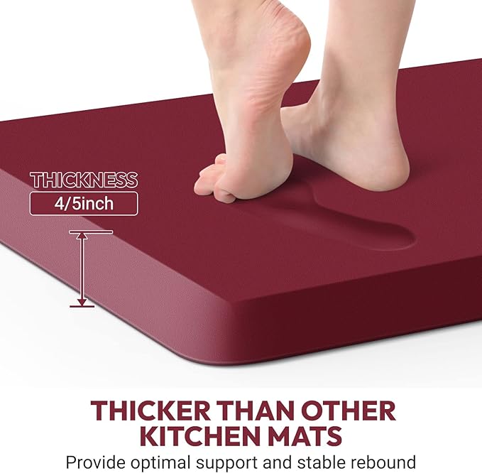 4/5 Inch Thick Kitchen Mat - Cushioned Anti Fatigue Mats for Kitchen Floor - Easy to Clean, Waterproof, Non-Slip Kitchen Rug for Sink, Office, Kitchen (22''x36'' Red)