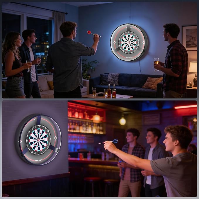 STASUN 360° Dartboard Ring Light, Dimmable Magnetic LED Dart Board Lighting System, 6500K White Light for Shadow-Free Visibility in Home Bars, Game Rooms & Dartboards
