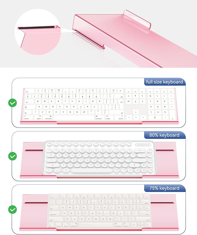 Ergonomic Computer Keyboard Stand for Desktop (Clear Pink), Keyboard Tilted Elevated Rack Key Board Holder Riser Stand for Office Home Desk Work