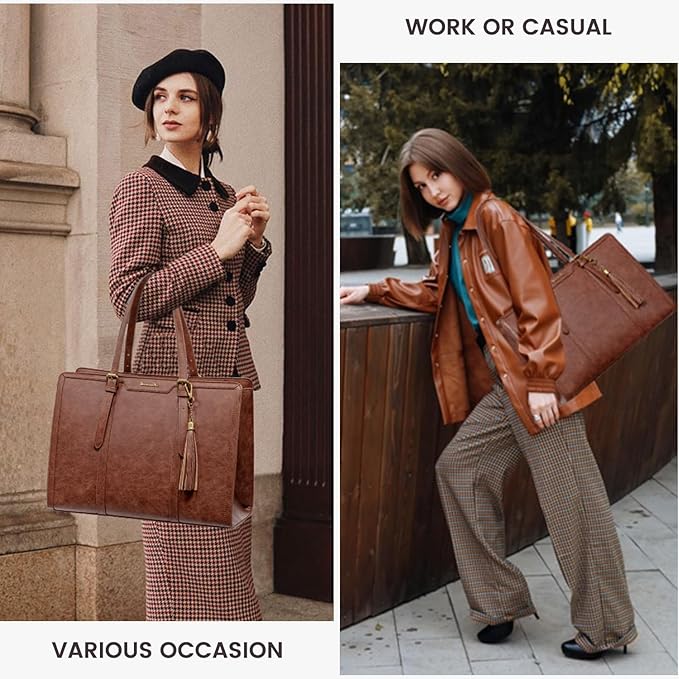 LOVEVOOK Laptop Tote Bag for Women,15.6 Inch Vintage Work Bag with Clutch,Large Leather Laptop Purse with Cup Holder for Teacher,Office