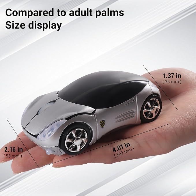 elec Space Wireless Mouse, 2.4GHz Car Wireless Mouse Cool 3D Sport Ergonomic Optical Cordless Mice with USB Receiver for PC Laptop Computer Women Small Hands (Silver)