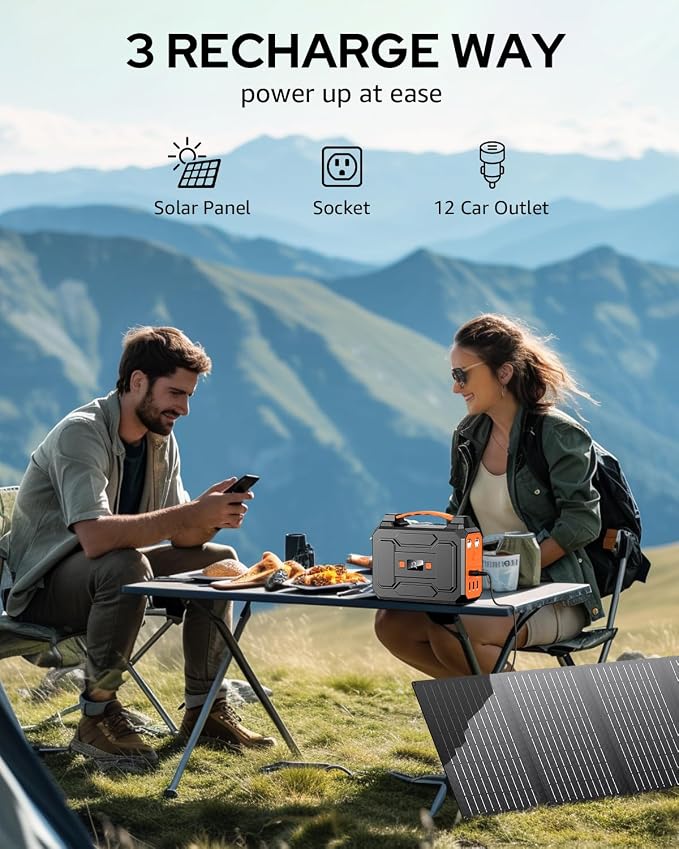 Solar Powered Generator 200W Peak/100W Rated, Portable Solar Generator Power Station with Solar Panels 40W Included, 146Wh Solar Power Bank with AC Outlet 110V for Home Use Camping Outdoor Adventure