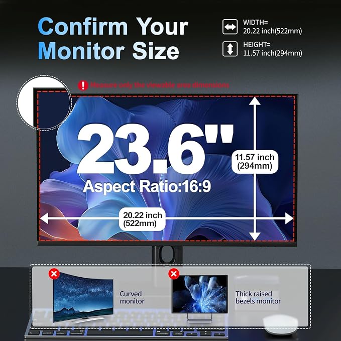 2 Pack 23.6 Inch Magnetic Computer Privacy Screen for Monitor 16:9 Aspect Ratio, Anti Blue Light Computer Screen Privacy Shield, Removable Anti Glare Screen Protector for Dell HP Lenovo ASUS LG Acer Samsung Monitors