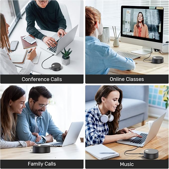 USB Computer Speakers with Microphone, PC Laptop Speaker with Mic, 2 Sound Modes, Hand Free Enhanced Voice Pick up, Compatible with Zoom for Personal Call and Home Office Meeting