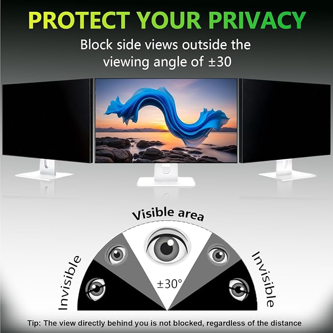 2 Pack Privacy Screen for 23.8 Inch 16:9 (52.7x29.8cm) Computer Monitor - Blue Light Filter & Anti-Glare, Removable Screen Privacy Shield | PC Protector Film for Office