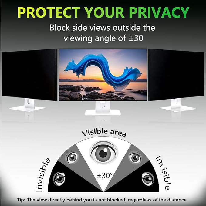 Privacy Screen for 22 Inch 16:10 (47.4x29.7cm) Computer Monitor - Blue Light Filter & Anti-Glare, Removable Screen Privacy Shield | PC Protector Film for Office