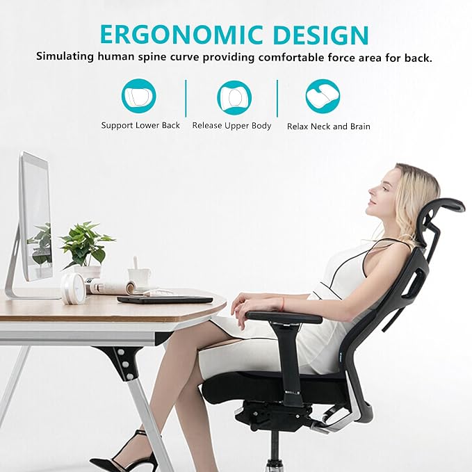 FLORICH Lumbar Support with Car headrest Back Pillow for Chair Headrest Pillow with Gel Memory Foam Massage Point Memory Foam Back Pillow for Office Chair(Black)