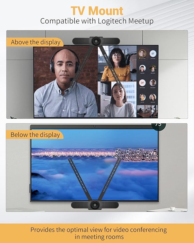 TV Mount for Logitech MeetUp HD Video and Audio Conferencing System, Alternating 6mm and 8mm Holes, L-Shaped Brackets Adjust the Gap, 150 Pound Load-Bearing Capacity