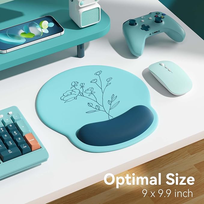 Ergonomic Mouse Pad with Wrist Rest,Mousepad with Wrist Support - Cute Gel Portable Mouse Pads for Desk Laptop,Computer,Office & Home Decor-(Teal Plants)