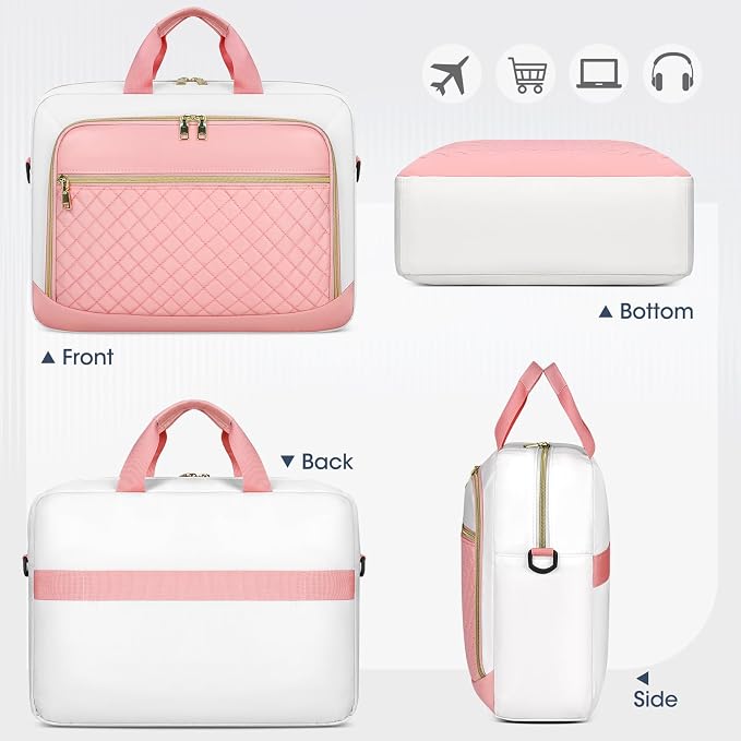 NEWHEY Laptop Bag 17.3 Inch Laptop Briefcase for Women Men Waterproof Shoulder Messenger Bag Large Computer Bag for Business Office Work College, Pink&Beige
