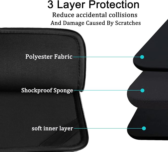 Laptop Case Sleeve 15.6 inch, Durable Shockproof Protective Computer Carrying Cover with Front Pocket, Briefcase Handbags Laptop Sleeve Bag for 15.6 inch HP, Dell, Acer, Asus, Notebook, Black