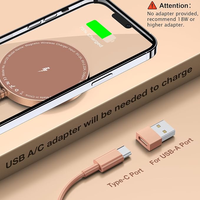 Magnetic Wireless Charger for iPhone: Compatible with Magsafe Charger iPhone 17 16 15 14 13 12 Series & Airpods 4 3 2 Pro-Fast 15W Max Charging Pad Strong Magnet, Dual USB-C/A Ports-Home Office Travel