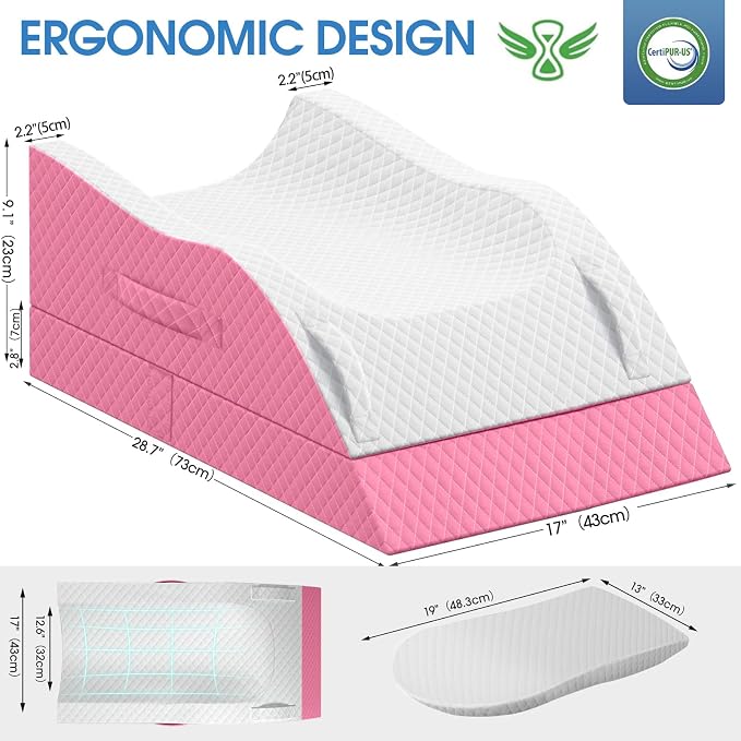 TranquilRelax Leg Pillow, Leg Elevation Pillow with Pad and Memory Foam, Height Adjustable Bolster Pillow for Legs, Leg Pillow Elevation Blood Circulation, for Post-Surgery, Pink