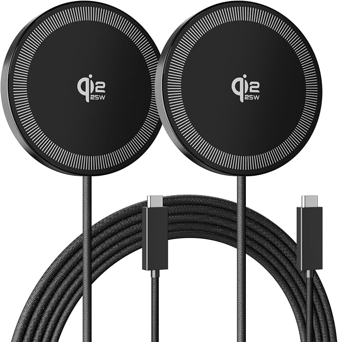 25W Magnetic Wireless Charger: Qi2.2 Qi2 Fast Charging Pad for iPhone 17 16 15 14 13 12 Pro Max, Samsung Galaxy S26 S25, Google Pixel 10, AirPods-Slim Portable for Travel Bedside Office-Black 2 Pack