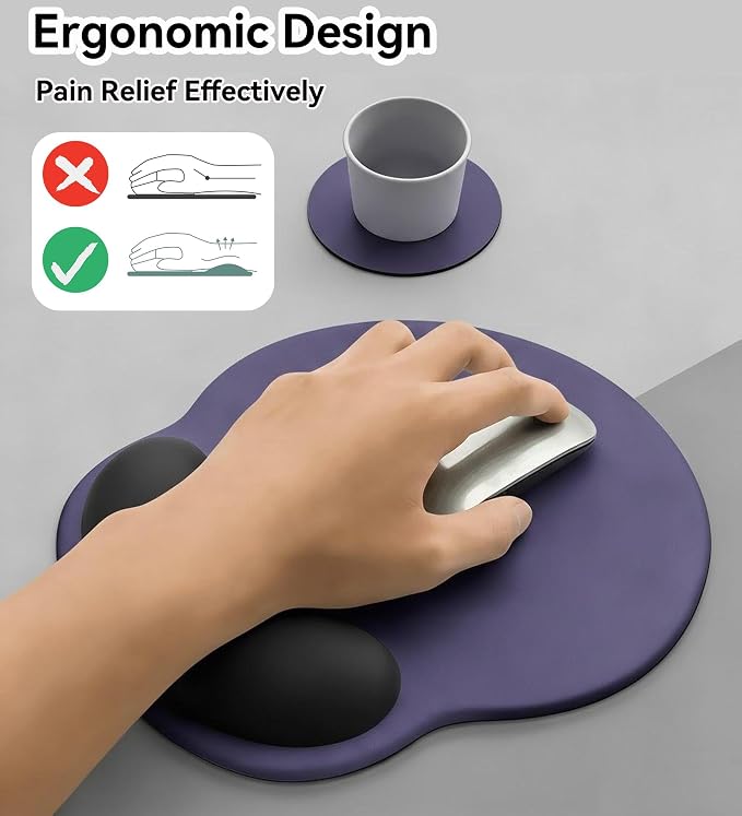 Ergonomic Mouse Pad with Wrist Rest,Mousepad with Wrist Support - Cute Gel Portable Mouse Pads for Desk Laptop,Computer,Office & Home Decor-(Grey)