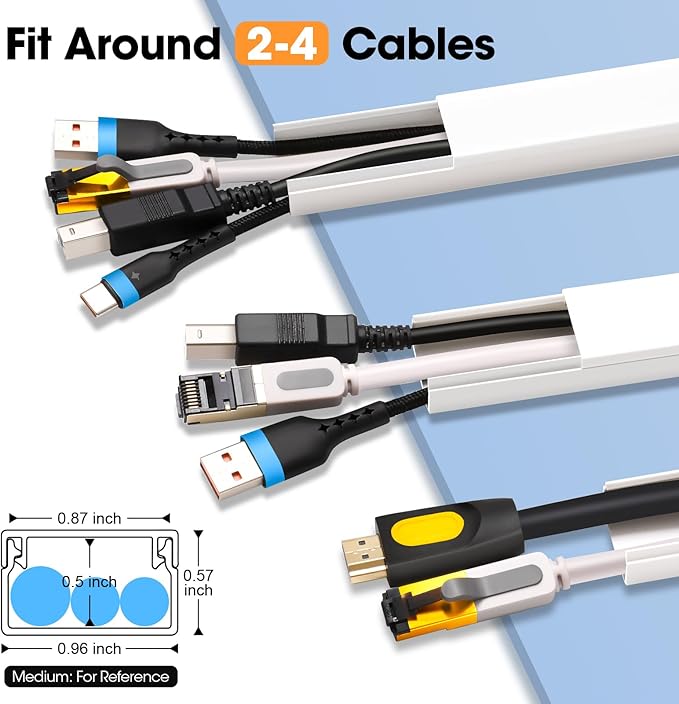 630in Cord Hider Kit, Paintable Cable Raceway, Cord Covers for Wires on Wall, Cord Hider for Wall Mount tv, tv Cable Hider Wall kit, Wire Covers for Cords, 40X L15.7in X W0.96in X H0.57in, White