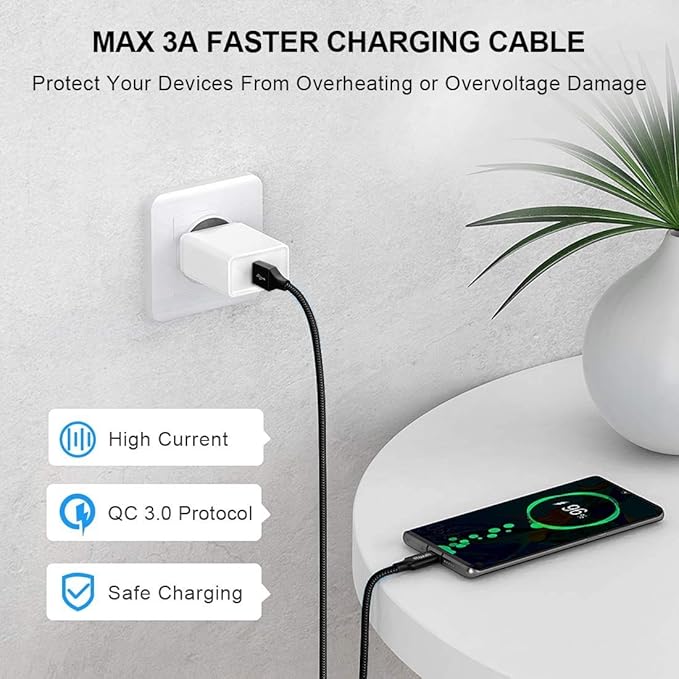 etguuds USB to USB C Cable 3ft, 2-Pack USB A to Type C Charger Cord Fast Charging for Samsung Galaxy A17 A16 A15 A26 A36 A56, S25 S24 S23 S22 S21 S20 S10 Note 20, for iPhone 17 16 15, Moto, Black
