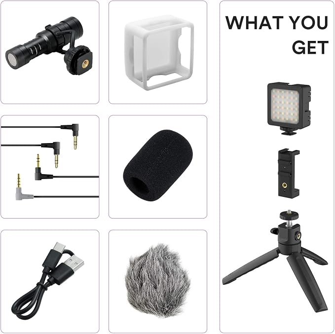 Vlogging Kit Phone Video Kit Accessories: Phone Tripod, Phone Mount, LED Light and Cellphone Shotgun Microphone for Phone Video Recording Video Conferencing, Zoom Calls, Live Streaming, Vlog