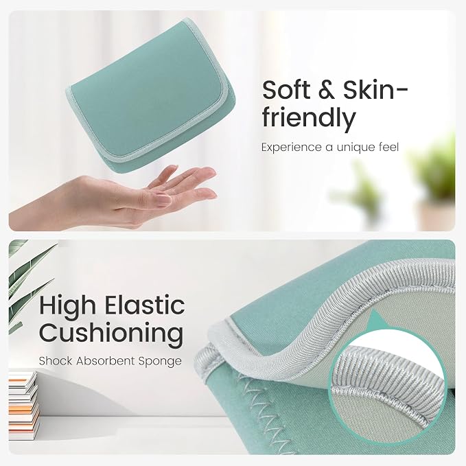 LENTION Mint Green Neoprene Tech Pouch, Portable Travel Organizer for MacBook Power Adapter, Power Bank, Charger, Cable & Small Electronics