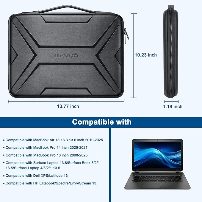 MOSISO Laptop Case 13.3 inch, 13-13.3 inch Laptop Sleeve Compatible with MacBook Neo/Air 13.6/Pro 13/Pro 14, HP Dell Lenovo,Artistic Geometric EVA Carrying Case Hard Shell with Handle, Black