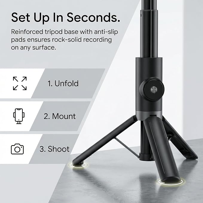 Selfie Stick Tripod Portable Extendable Cell Phone Stand with Detachable Mini Ring Light Phone Tripod Stand with Bluetooth Remote for iPhone Android for Vlogging/Travel/Live Streaming (Black)