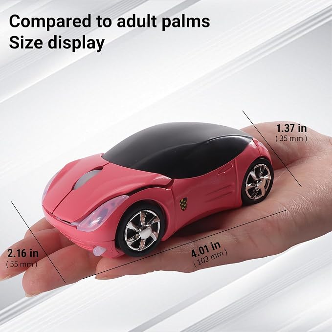 elec Space Wireless Mouse, 2.4GHz Car Wireless Mouse Cool 3D Sport Ergonomic Optical Cordless Mice with USB Receiver for PC Laptop Computer Women Small Hands (pink1)