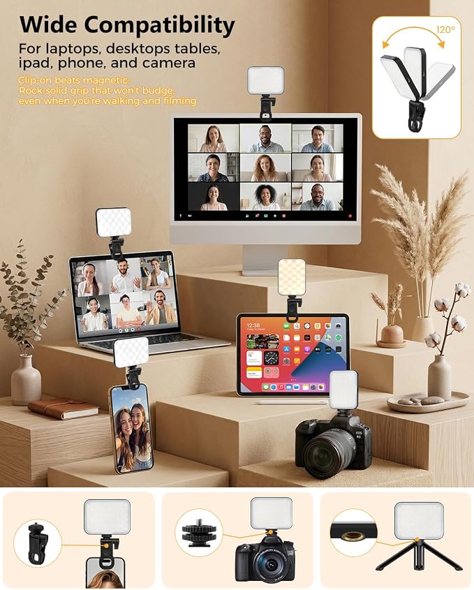 Magnetic Selfie Light for iPhone, Selfies Video Lighting, 6 Lighting Modes, 12 Brightness Levels, Clip, Magnetic or Camera Mount, Ideal for TikTok, Zoom, Makeup, Live Streaming