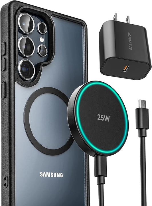 Galvanox Magnetic Wireless Charger for Samsung, 25W Fast Charging Pad with 30W PPS USB-C Wall Adapter, 10FT Removable USB-C Cable, LED Charging Indicator, Compatible with Galaxy S Series