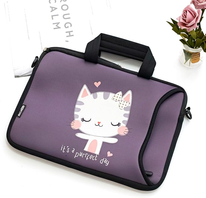 RICHEN 17 inch Laptop Shoulder Bag Carrying Case Computer PC Cover Pouch with Handle Fits 15.6/16/17/17.3/17.4 inch Laptop Notebook (16-17.3 inch, Cute Cat)