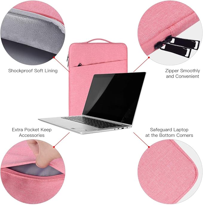 Laptop Case 13.3 inch, 13 inch Laptop Sleeve Compatible with HP Acer ASUS, Dell Latitude, Waterproof Carrying Case with Pockets&Handle, Pink