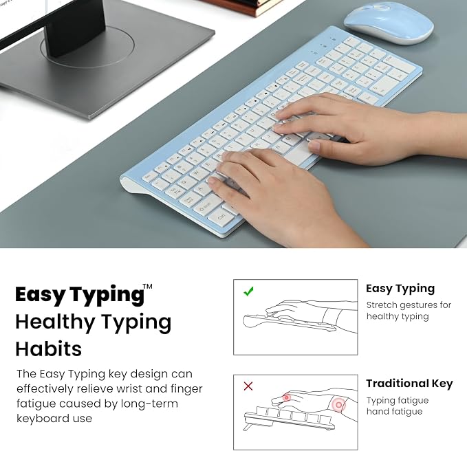 cimetech Wireless Keyboard and Mouse Combo, Compact Full Size Wireless Keyboard and Mouse Set 2.4G Ultra-Thin Sleek Design for Windows, Computer, Desktop, PC, Notebook - Baby Blue