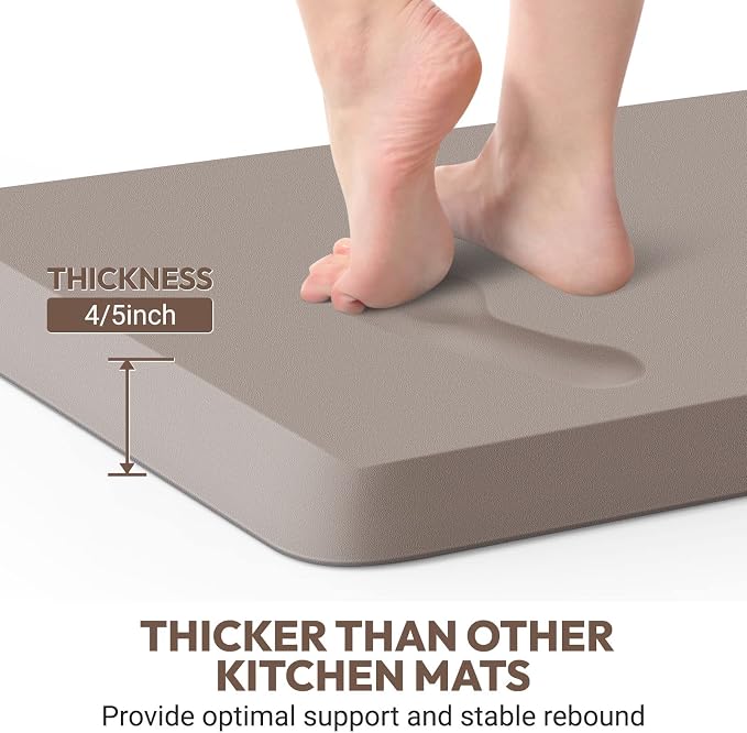 4/5 Inch Thick Kitchen Mat - Cushioned Anti Fatigue Mats for Kitchen Floor - Easy to Clean, Waterproof, Non-Slip Kitchen Rug for Sink, Office, Kitchen (30''x108'' Khaki)