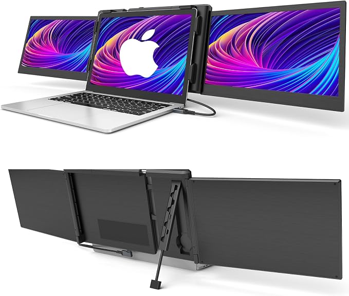 Alecewey Triple Portable Monitor for Laptop Screen Extender Dual Monitor Extender 12 Inch FHD 1080P IPS Display Extender 2 Type-C P2S for 13-16.5 Inch Computer【Only Mac OS】
