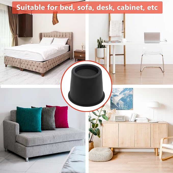 Bed Risers 4 inch Furniture Risers Heavy Duty, 4 Pack Table Risers Bed Lifts Risers for Sofa, Couch, Desk, Cabinet, Bed Frame Risers Supports Up to 3,600 Lbs Black