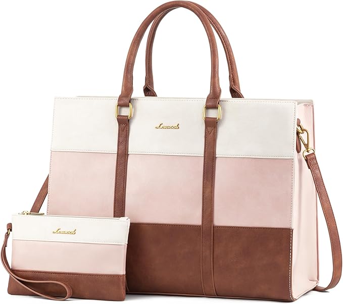 LOVEVOOK Laptop Bag for Women, 15.6 Inch Laptop Tote Bag, Vintage Leather Work Bags for Women, Waterproof Computer bag with Clutch Purse, Large Capacity Briefcase, Business Office Bag | Two-piece set