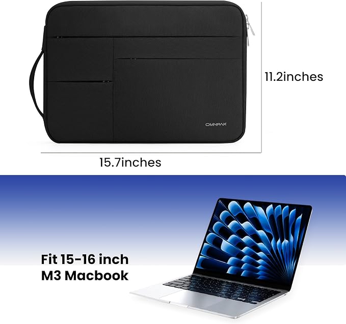 Omnpak for 15.3 inch MacBook Air Case Sleeve Compatible with 16 inch MacBook Pro M4/M3/M2/M1 Pro/Max,Multi Pockets with Side Handle Protective Carrying Case for 15 inch MacBook Air M4/M3/M2