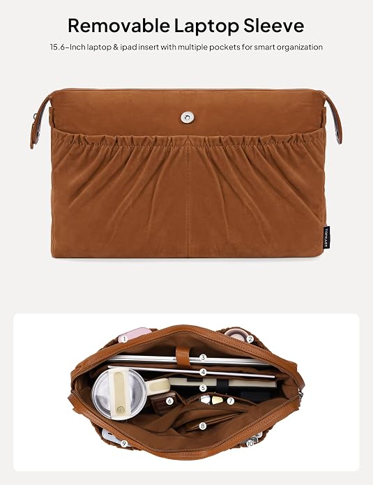 TOPEAST Laptop Tote Bag for Women with Removable Laptop Sleeve Lightweight 15.6" Work Shoulder Bag Leather Computer Handbag