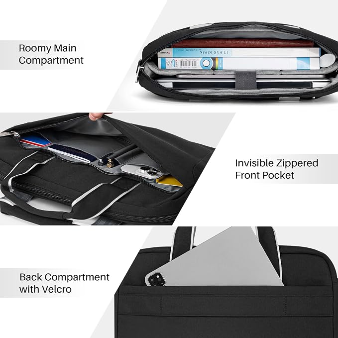 BAFFINA 15.6 16 Inch Laptop Shoulder Bag for Men Women,Waterproof Computer Carrying Case Messenger Bag with Strap,Laptop Briefcase for 14-15-16 Inch MacBook/Chromebook/Notebook Hp Dell Acer Asus,Black