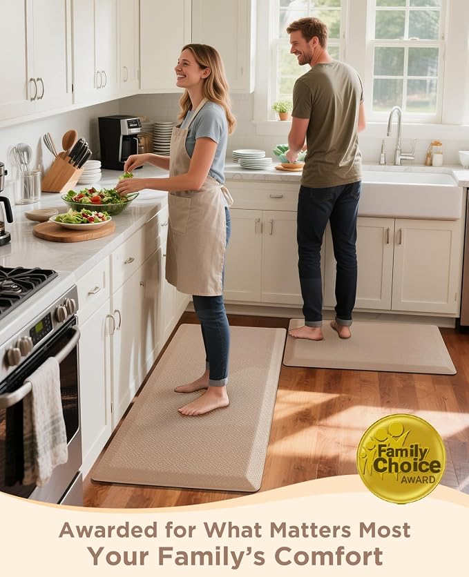 Ophanie Kitchen Mats for Floor, 3/4 Inch Thick Kitchen Rugs, 20''x39'' Anti Fatigue Standing Cushioned Mat, Waterproof,Comfort Ergonomic Mat for Office, Home, Sink, Beige Non-Slip Bottom