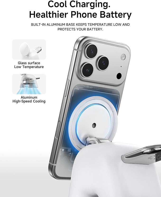 AOK-AOK Foldable Wireless Charging Station, 15W Magnetic Fast Charger Stand for iPhone 17 16 15 14 13 12 Pro Max&Apple Watch&Airpods, 2-in-1 Charger for Home/Office/Travel(30W Adapter Included)