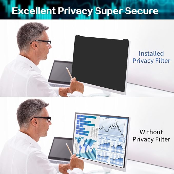 Computer Privacy Screen Filter 21.5 Inch, 9H Hardness Hanging Computer Screen Privacy Shield Compatible with 16:9 Widescreen Monitor, Eye Protection and Blue Light Blocks