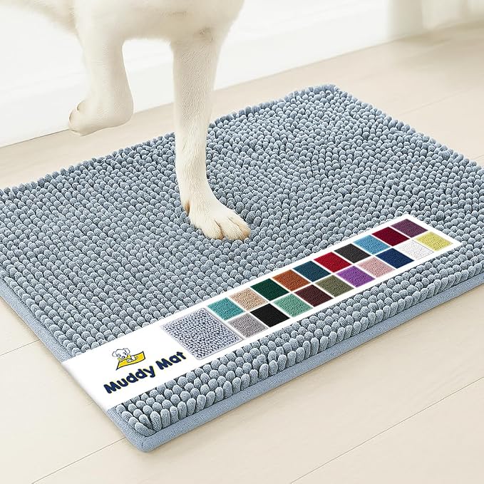 Muddy Mat® | Super Absorbent Door Mat Indoor, Microfiber Quick Dry Chenille Entryway Rug, Non-Slip Front Door Mat, Indoor Mats for Entryway, Machine Washable Pet Rug, Baby Blue 24"X36"