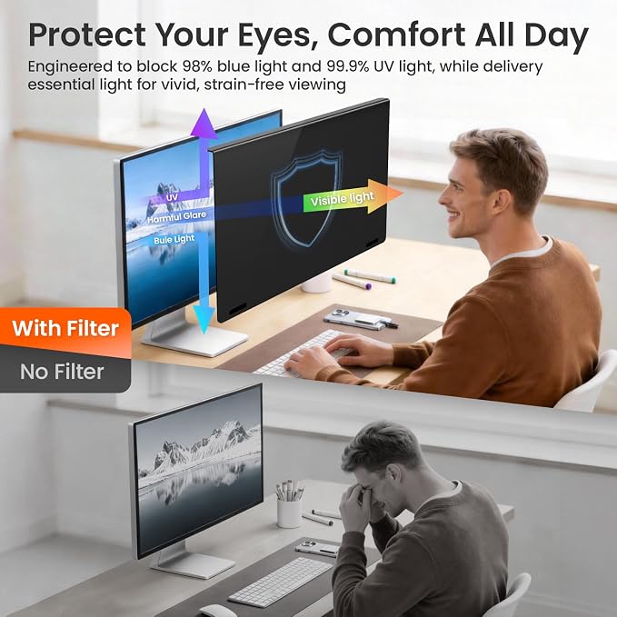 Magnetic Privacy Screen Filter for 27 Inch Computer Monitor 16:9 Aspect Ratio, Removable Hanging Privacy Screen Shield Eye Protection, 27in Anti Blue Light Filter, Anti-Glare Protector