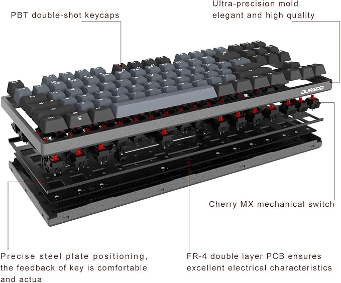 DURGOD Taurus K320 TKL Mechanical Gaming Keyboard - 87 Keys - Double Shot PBT - NKRO - USB Type C (Cherry Speed Silver, Space Grey)