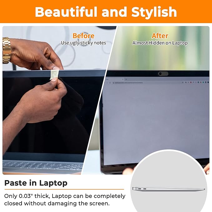 Yilador Laptop Camera Cover Slide Cute, Ultra Thin Webcam Cover for iPhone iPad MacBook Pro Computer iMac Cell Phone PC Accessories, Camera Blocker Slider, Great for Privacy (6*Big Black)