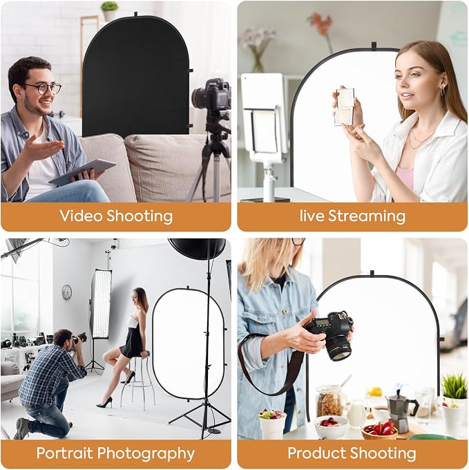 3x5ft/1x1.5m White Black Photo Backdrop, Double-Sided Pop Up Photography Background with Carry Bag Reversible Collapsible Backdrops for Photoshoot TikTok YouTube Video Live Streaming
