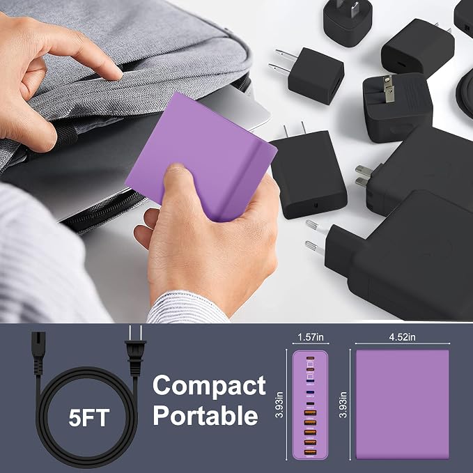800W USB C Charger Block,10-Port Charging Station GaN Fast Charging Type C & USB A Wall Charger Adapter for MacBook Pro/Air,iPhone,iPad,Dell XPS,Samsung Galaxy(Purple)