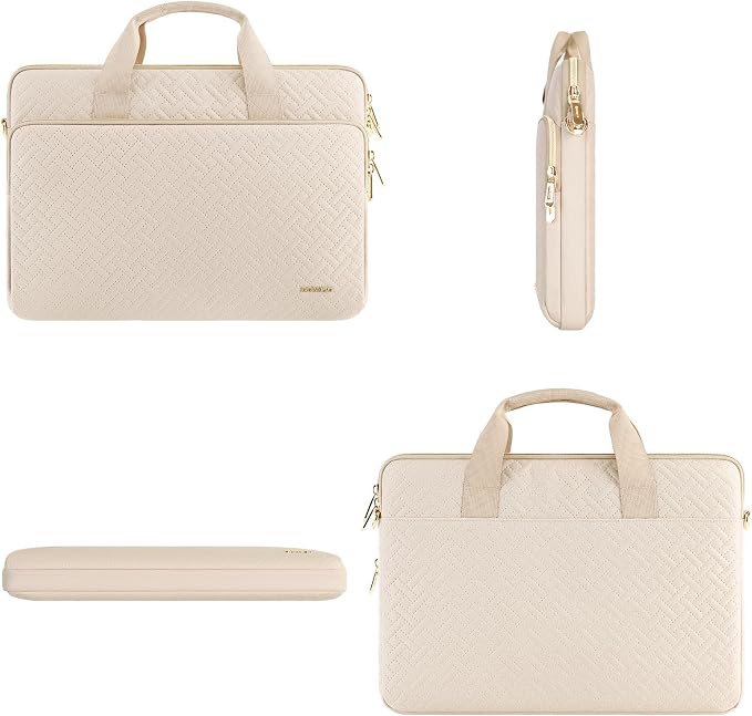 DOMISO 14 inch Laptop Case Sleeve Protective Cover Compatible with MacBook Air 15 M4 M3 M2,MacBook Pro,14-15 inch HP Dell ASUS Lenovo Chromebook,Waterproof Computer Bag with Shoulder Strap,Beige
